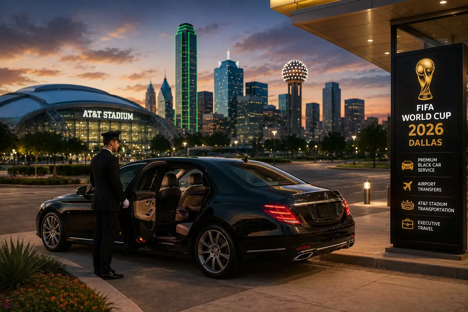 World Cup Transportation Dallas luxury chauffeur black car service AT&T Stadium FIFA 2026