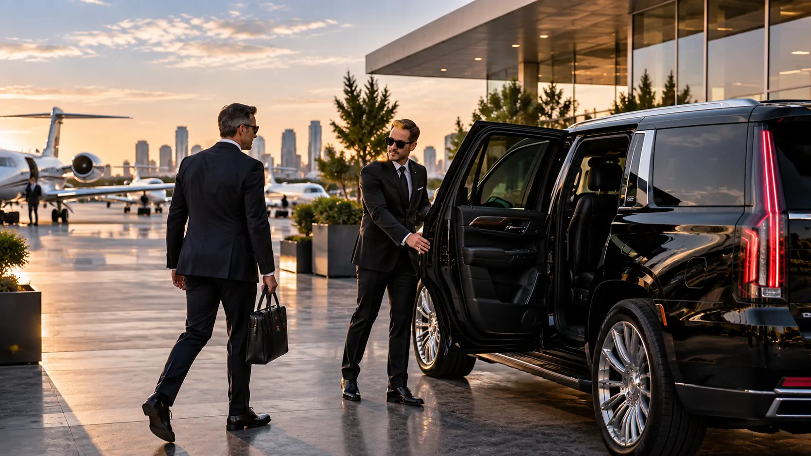 FBO chauffeur service Houston comparing private jet and commercial airport pickup