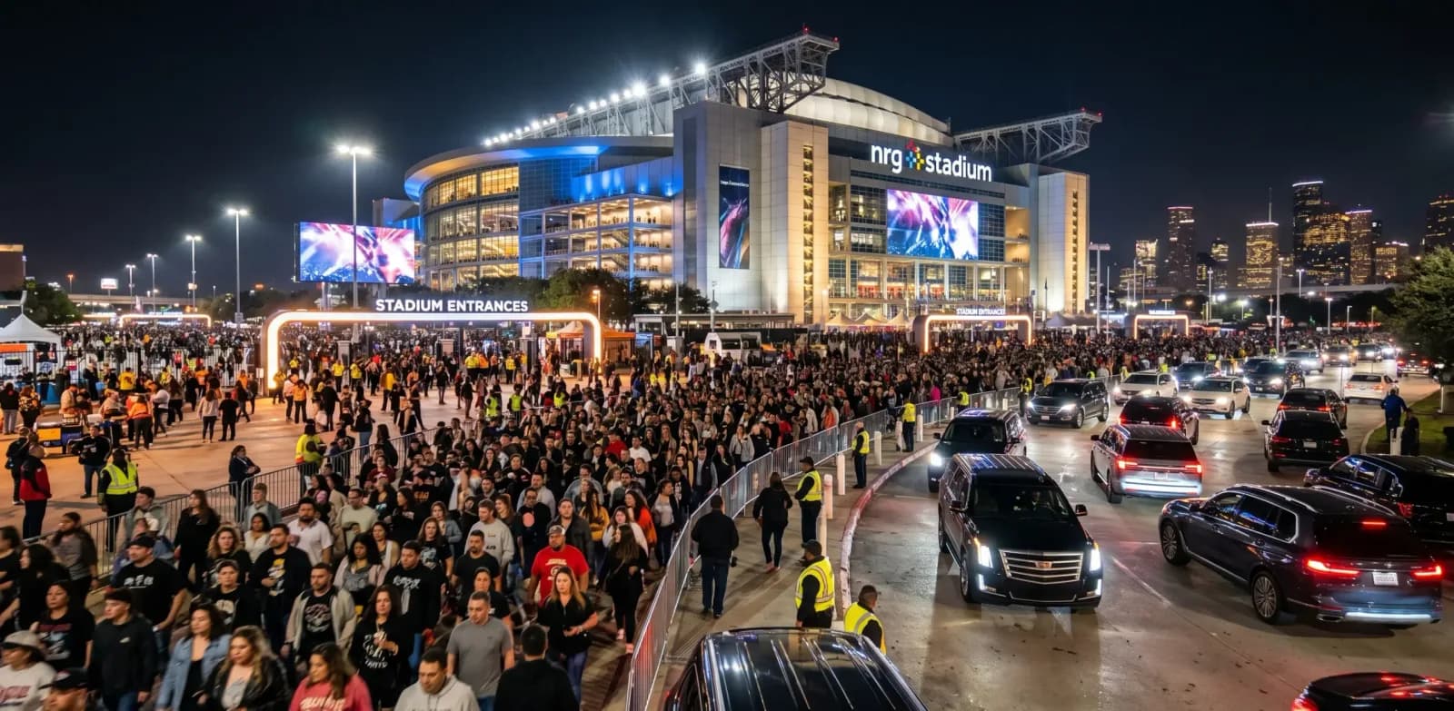 NRG Stadium transportation Houston event crowd night