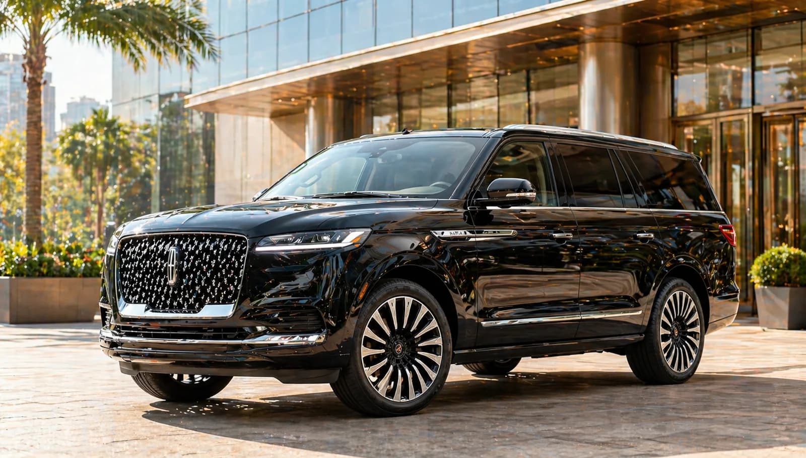 Black executive car waiting at night in Houston